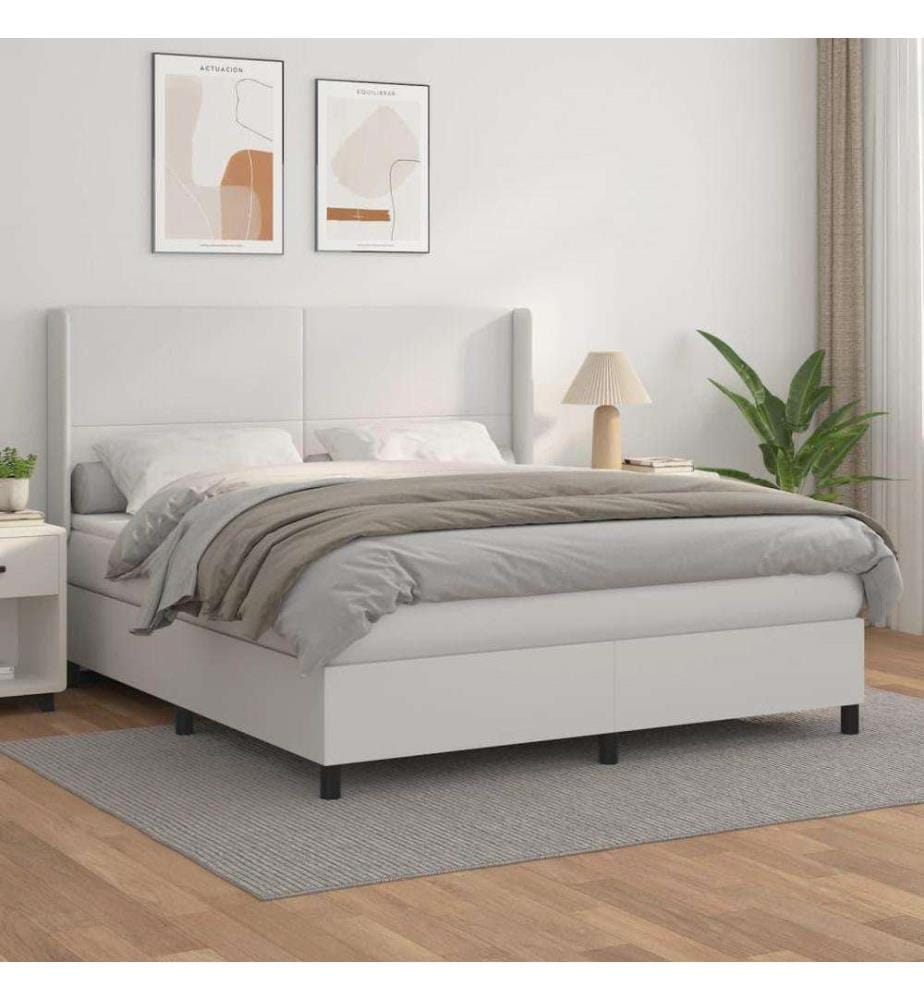 Boxspringbett mit Matratze Weiss 180x200 cm Kunstleder