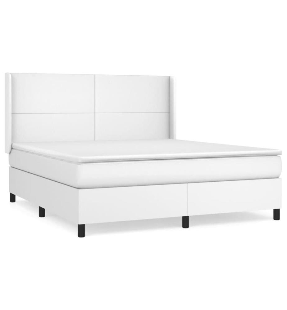 Boxspringbett mit Matratze Weiss 180x200 cm Kunstleder