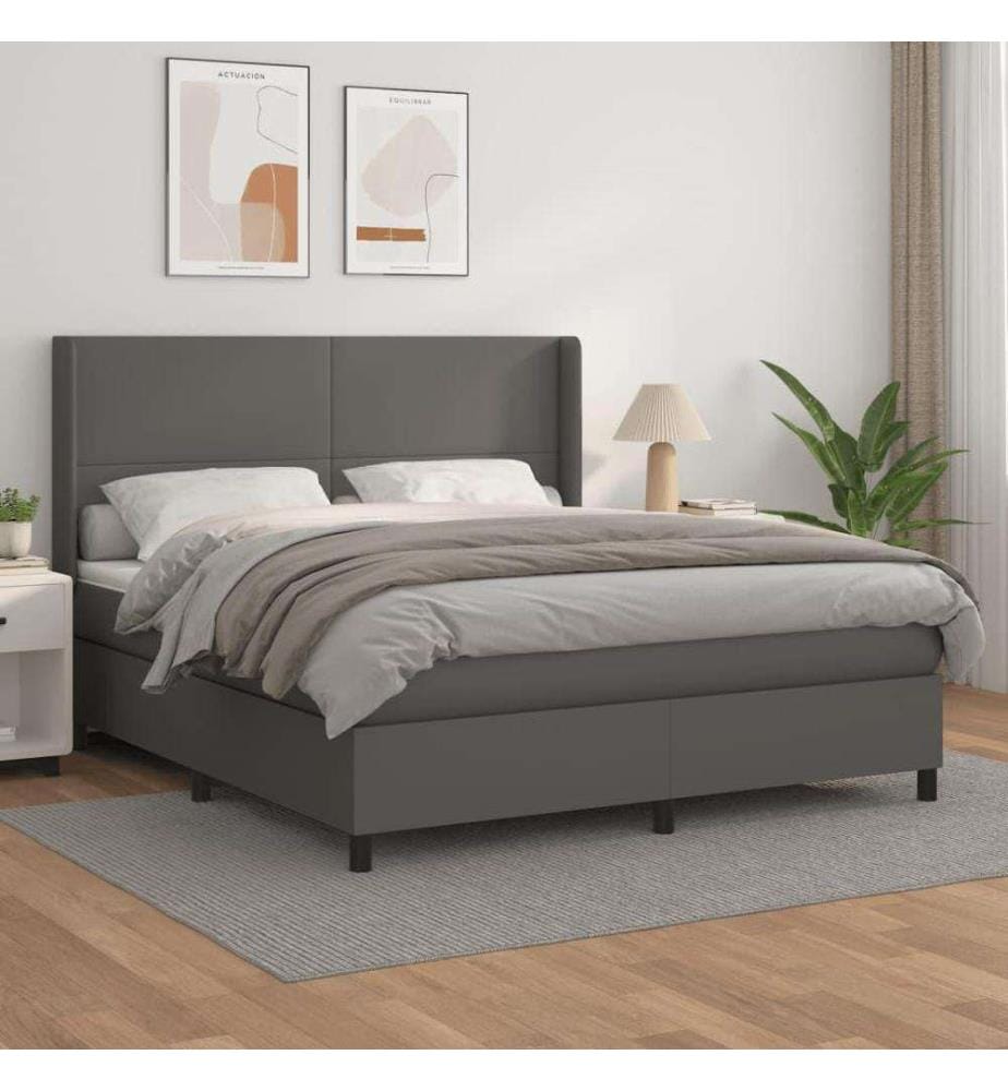 Boxspringbett mit Matratze Grau 180x200 cm Kunstleder