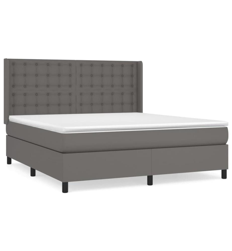 Boxspringbett mit Matratze Grau 180x200 cm Kunstleder