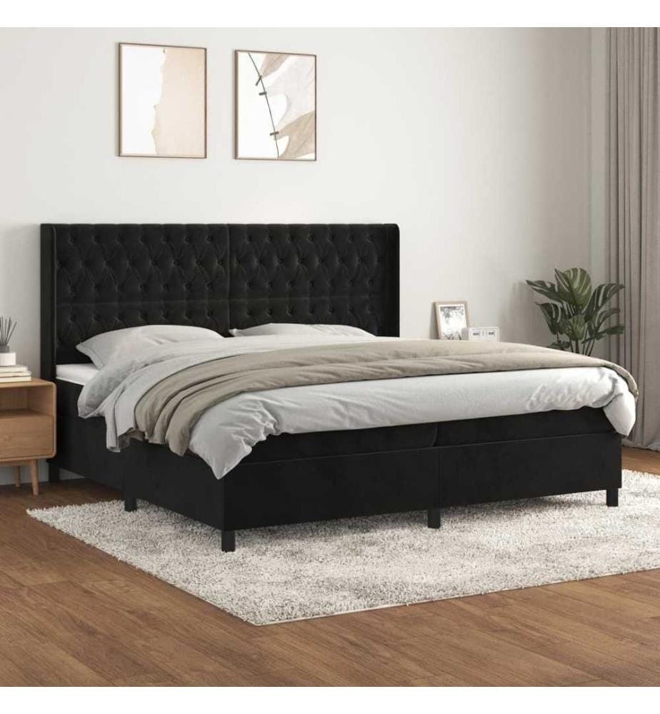 Lit à sommier tapissier et matelas Noir 200x200 cm Velours