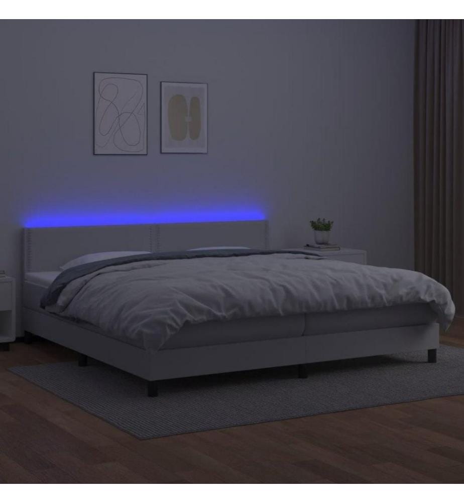 Boxspringbett mit Matratze & LED Weiss 200x200 cm Kunstleder