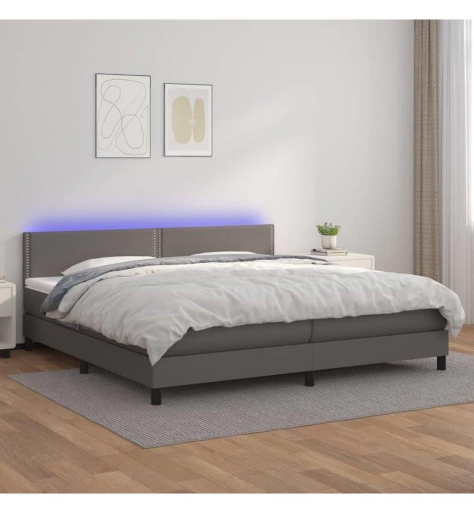 Boxspringbett mit Matratze & LED Grau 200x200 cm Kunstleder