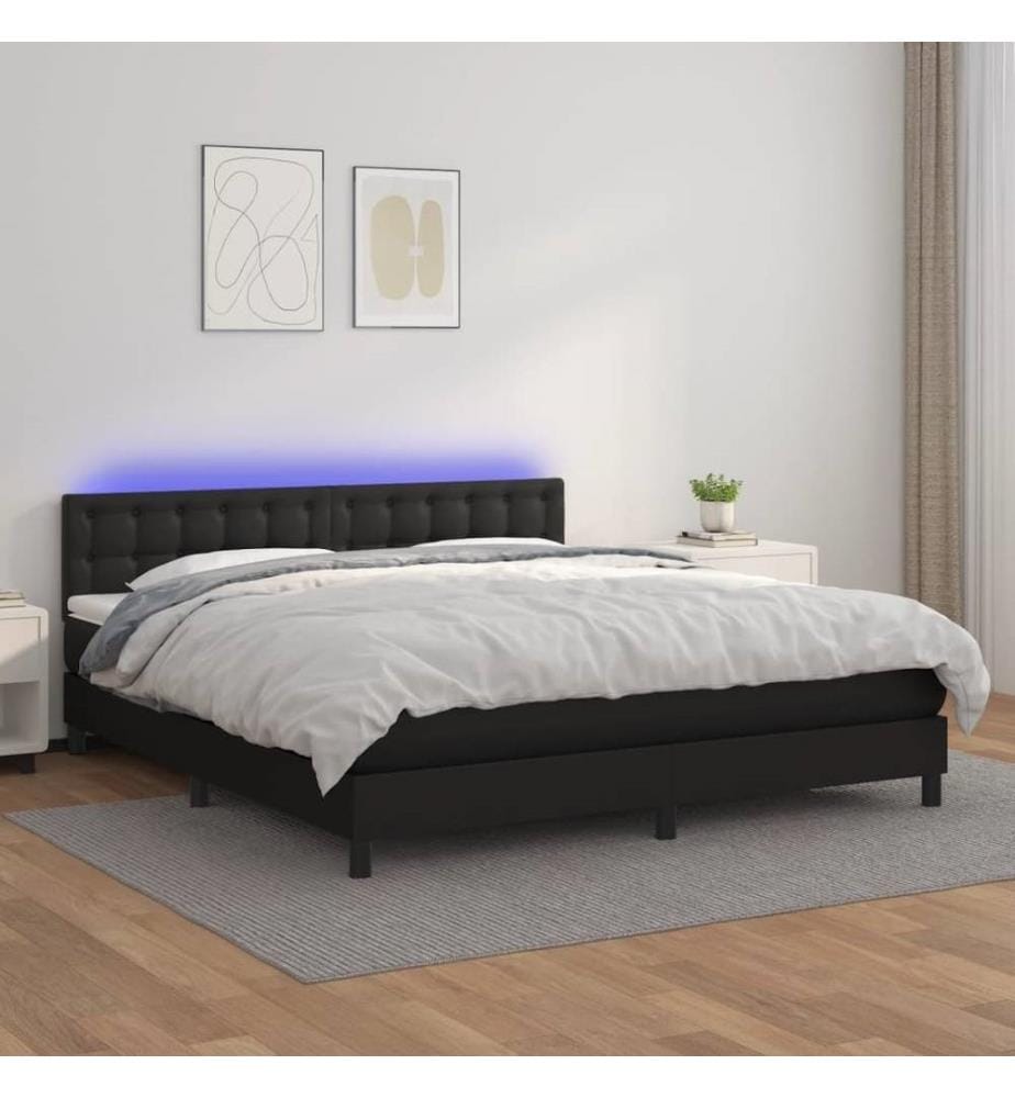 Boxspringbett mit Matratze & LED Schwarz 180x200 cm Kunstleder