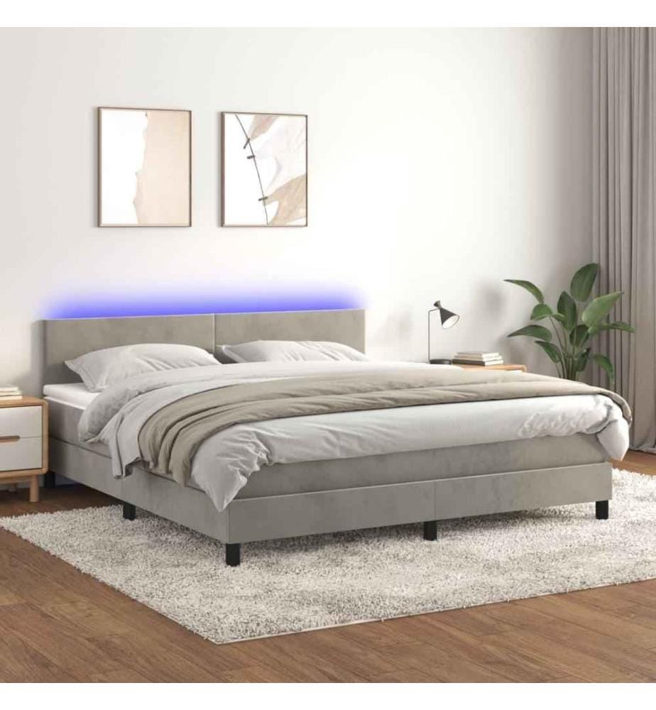 Boxspringbett mit Matratze & LED Hellgrau 180x200 cm Samt