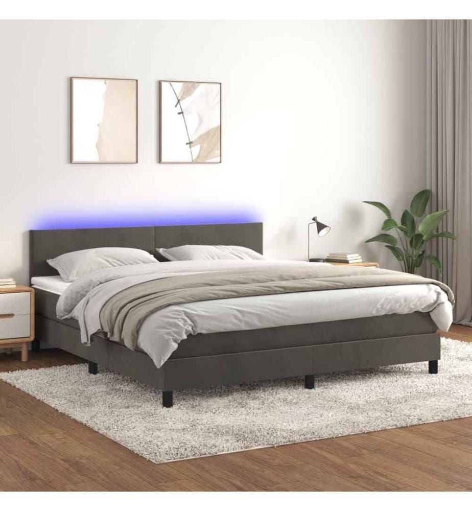 Boxspringbett mit Matratze & LED Dunkelgrau 180x200 cm Samt