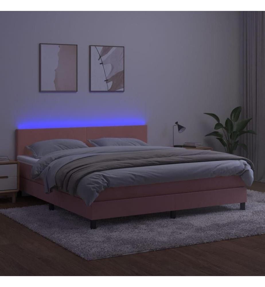Boxspringbett mit Matratze & LED Rosa 180x200 cm Samt
