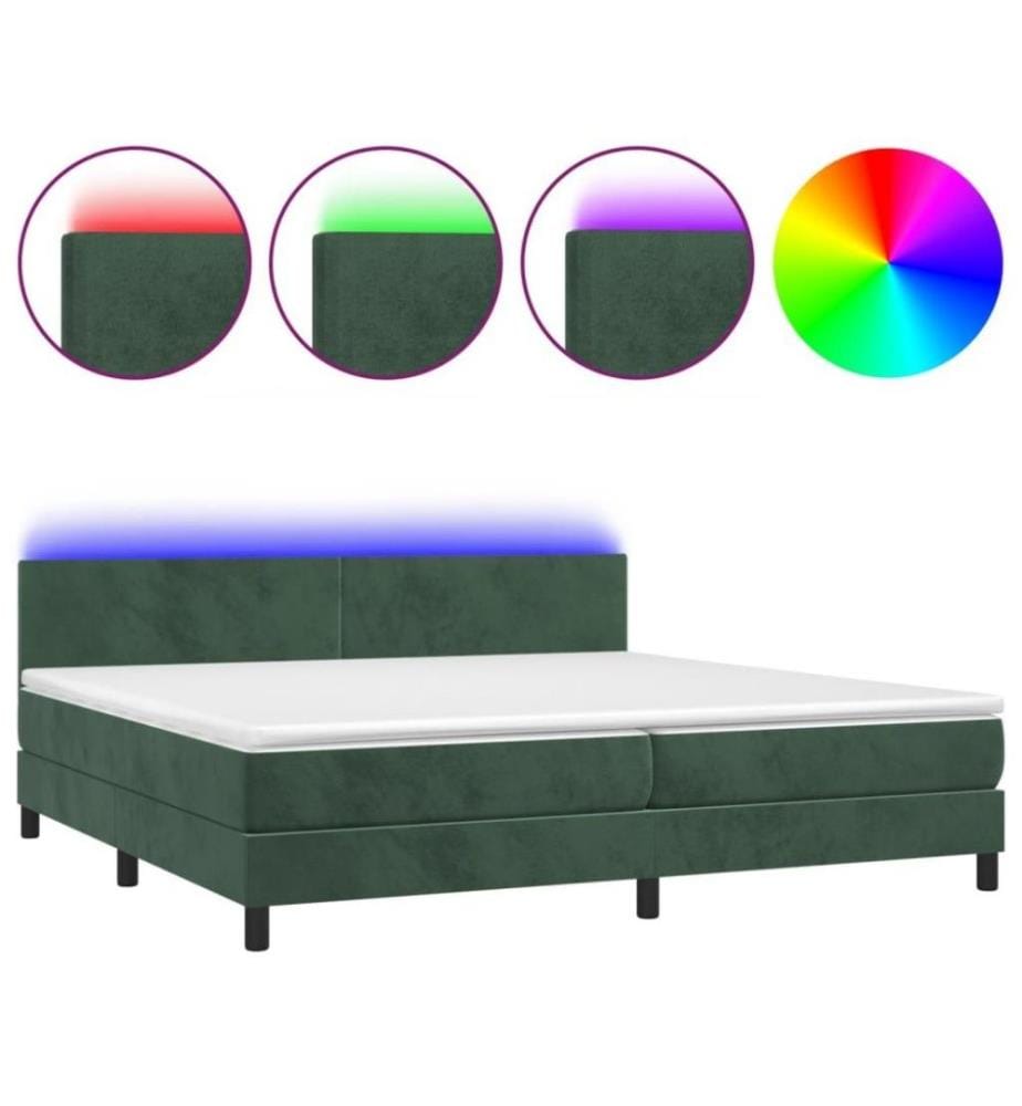 Boxspringbett mit Matratze & LED Dunkelgrün 200x200 cm Samt