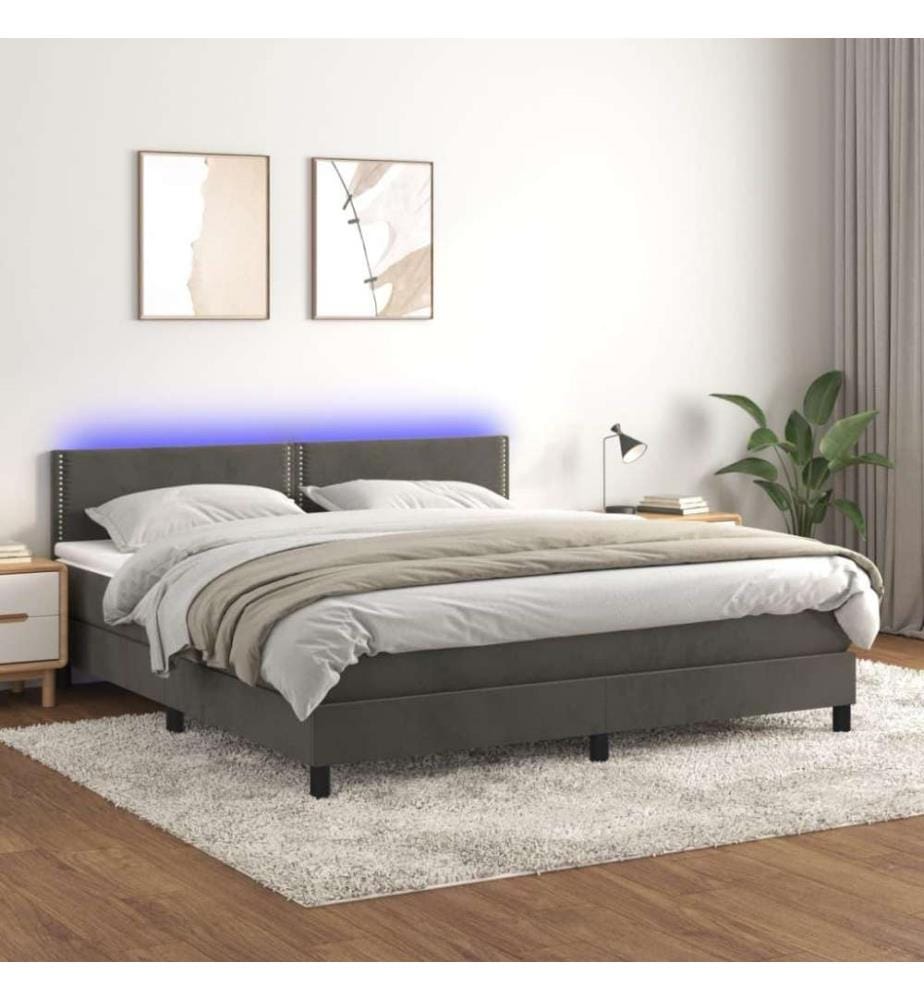Boxspringbett mit Matratze & LED Dunkelgrau 180x200 cm Samt