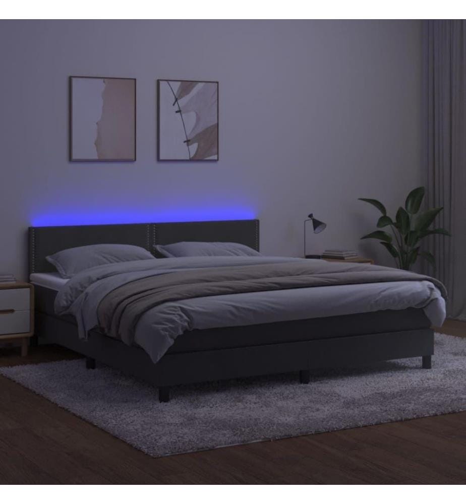 Boxspringbett mit Matratze & LED Dunkelgrau 180x200 cm Samt