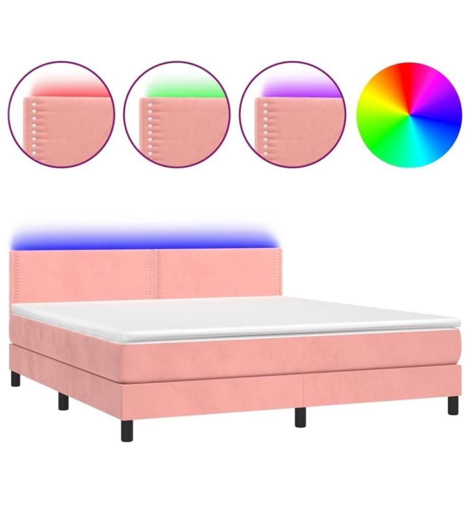 Boxspringbett mit Matratze & LED Rosa 180x200 cm Samt