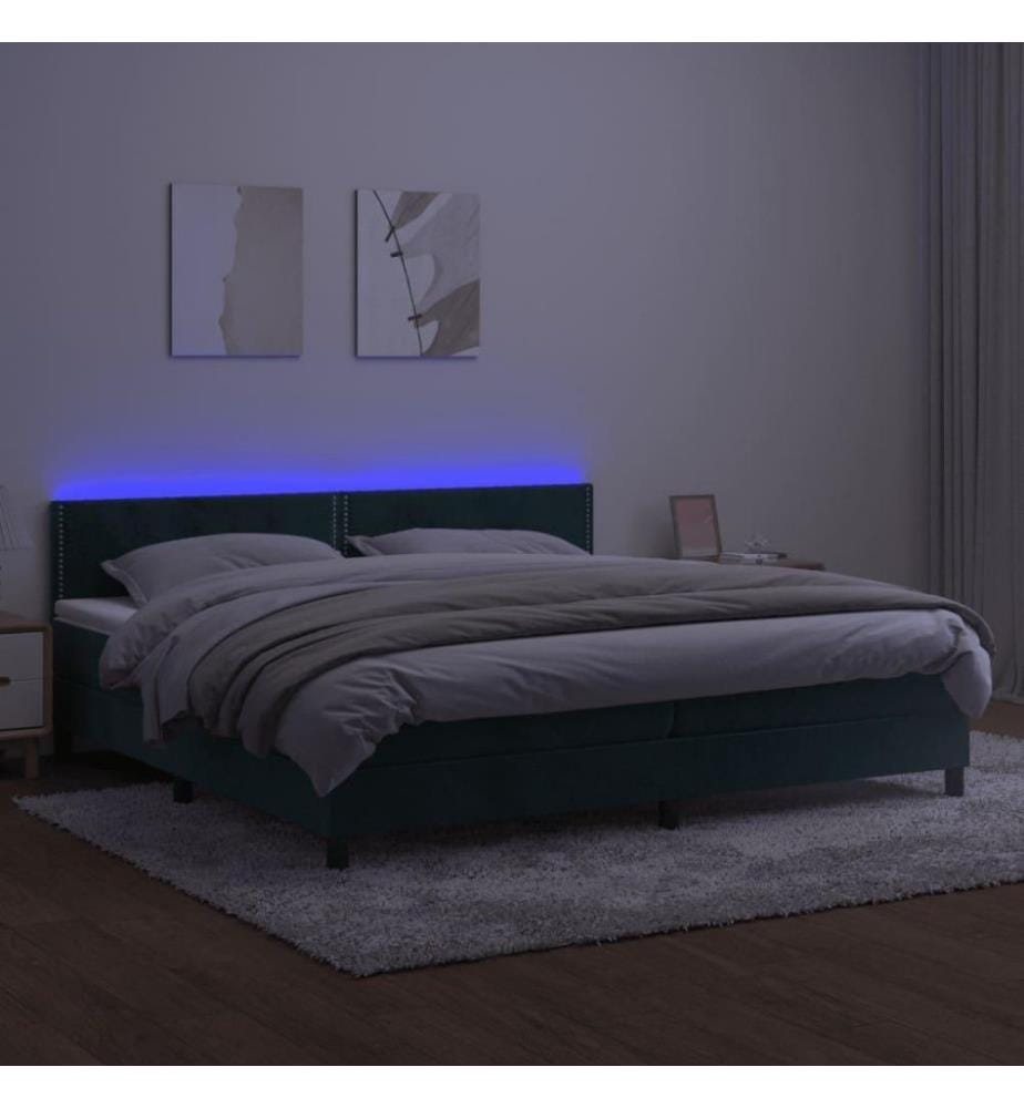 Boxspringbett mit Matratze & LED Dunkelgrün 200x200 cm Samt