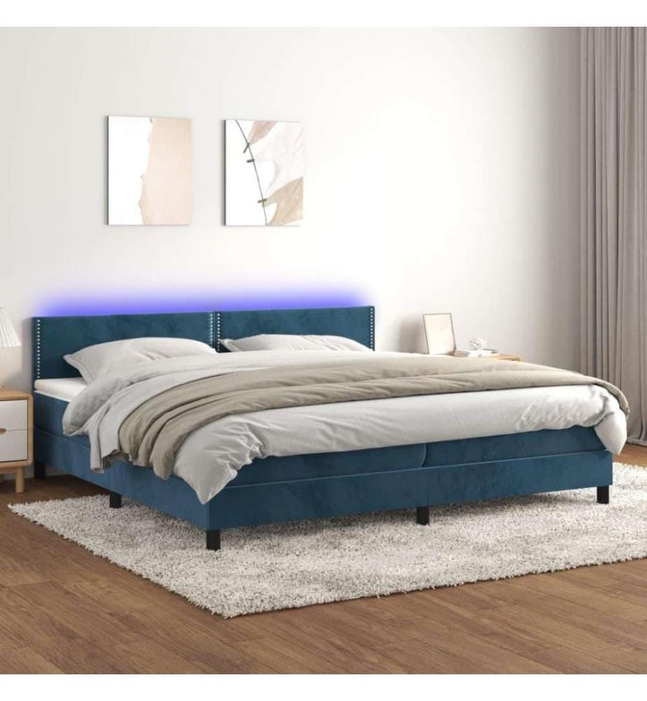 Boxspringbett mit Matratze & LED Dunkelblau 200x200 cm Samt
