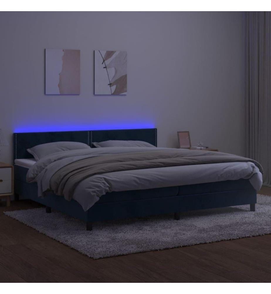 Boxspringbett mit Matratze & LED Dunkelblau 200x200 cm Samt
