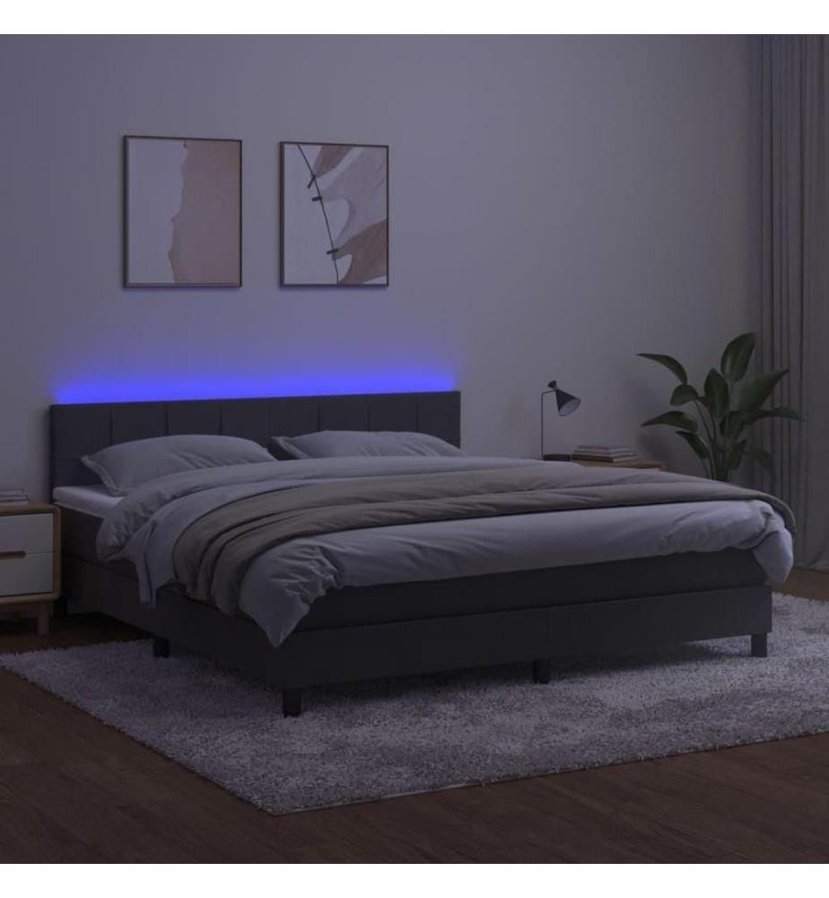 Boxspringbett mit Matratze & LED Dunkelgrau 180x200 cm Samt