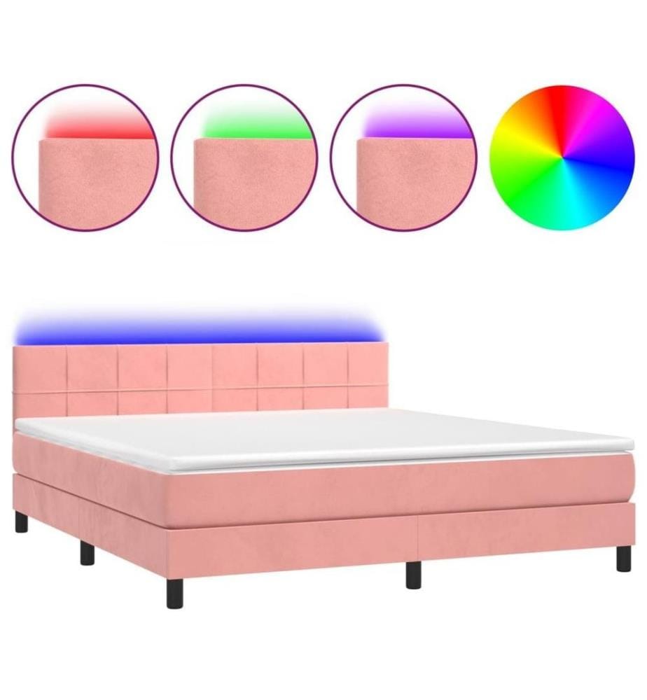 Boxspringbett mit Matratze & LED Rosa 180x200 cm Samt