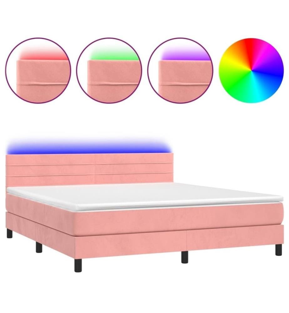 Boxspringbett mit Matratze & LED Rosa 180x200 cm Samt