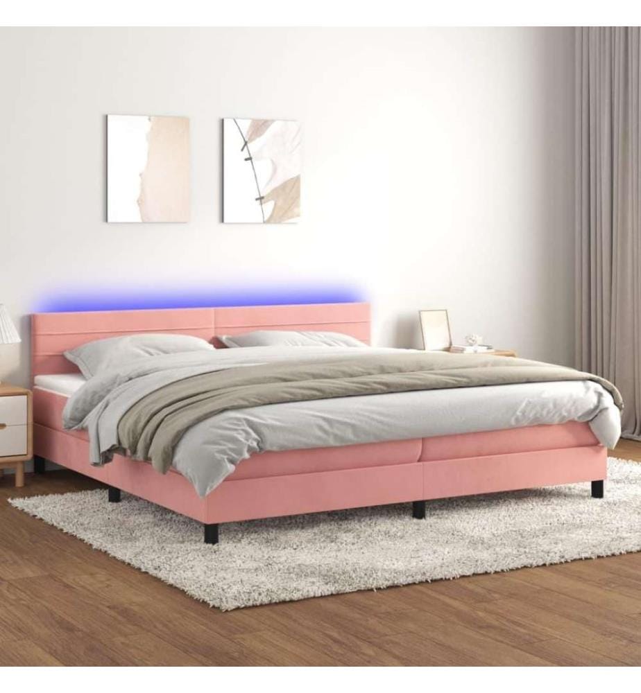 Boxspringbett mit Matratze & LED Rosa 200x200 cm Samt