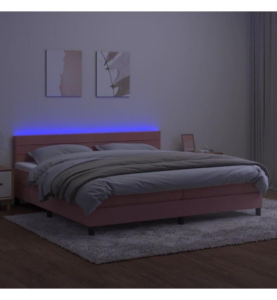 Boxspringbett mit Matratze & LED Rosa 200x200 cm Samt