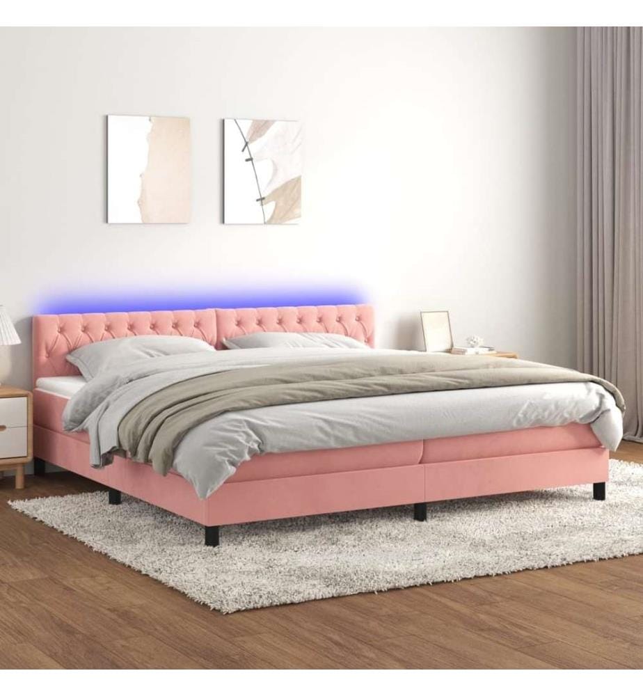 Boxspringbett mit Matratze & LED Rosa 200x200 cm Samt