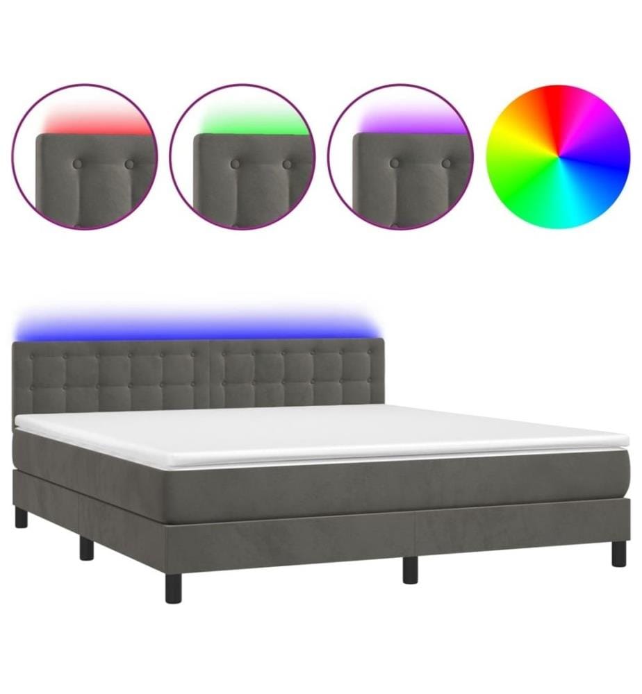 Boxspringbett mit Matratze & LED Dunkelgrau 180x200 cm Samt