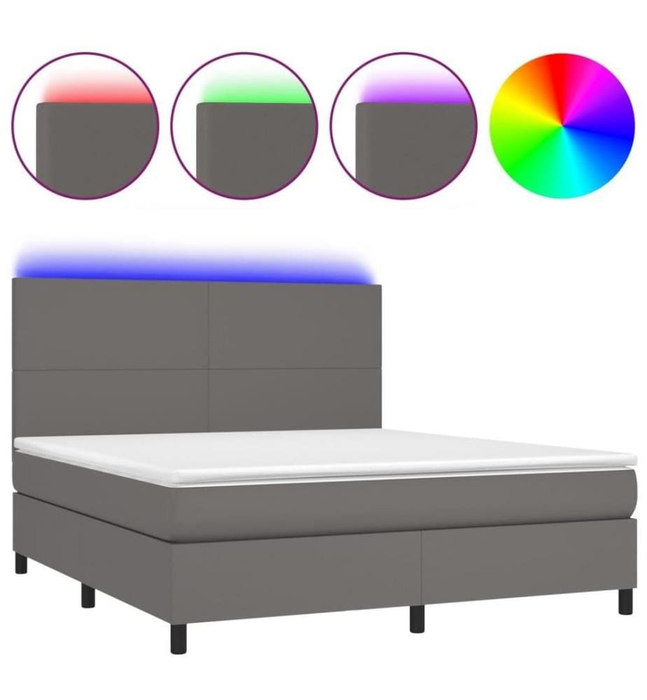 Boxspringbett mit Matratze & LED Grau 180x200 cm Kunstleder