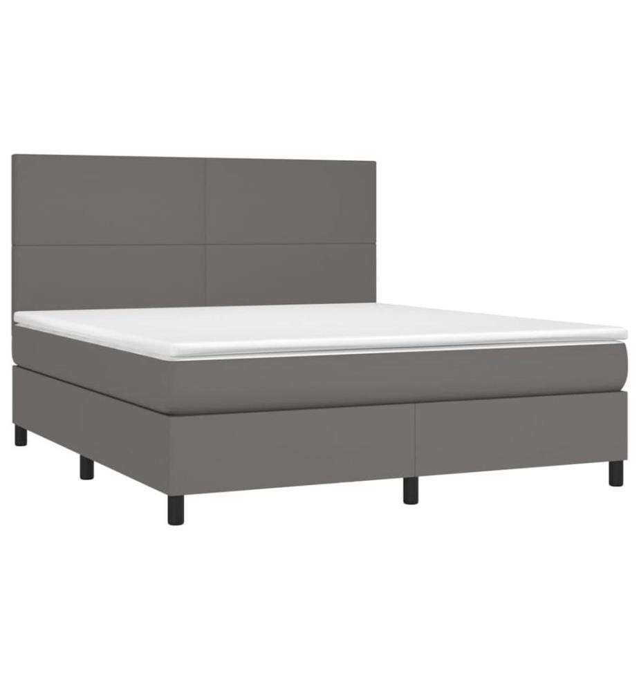 Boxspringbett mit Matratze & LED Grau 180x200 cm Kunstleder