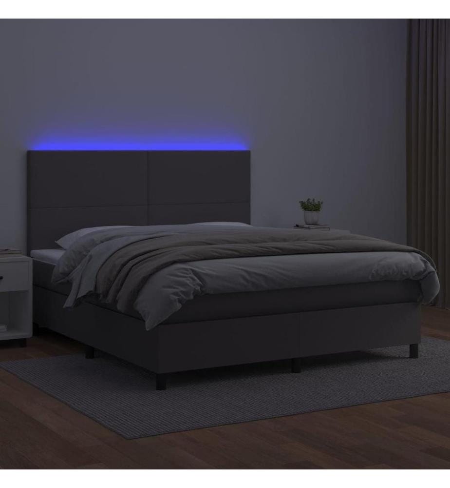 Boxspringbett mit Matratze & LED Grau 180x200 cm Kunstleder
