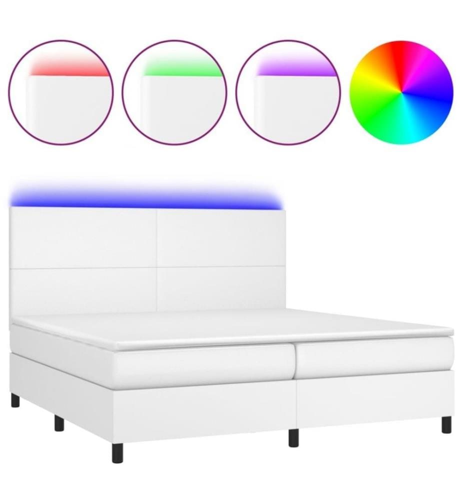 Boxspringbett mit Matratze & LED Weiss 200x200 cm Kunstleder