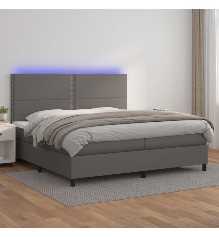 Boxspringbett mit Matratze & LED Grau 200x200 cm Kunstleder