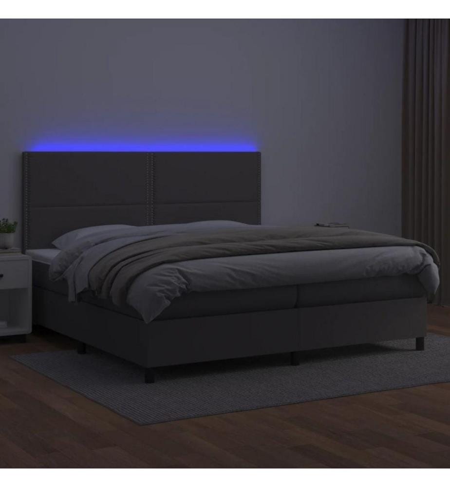 Boxspringbett mit Matratze & LED Grau 200x200 cm Kunstleder