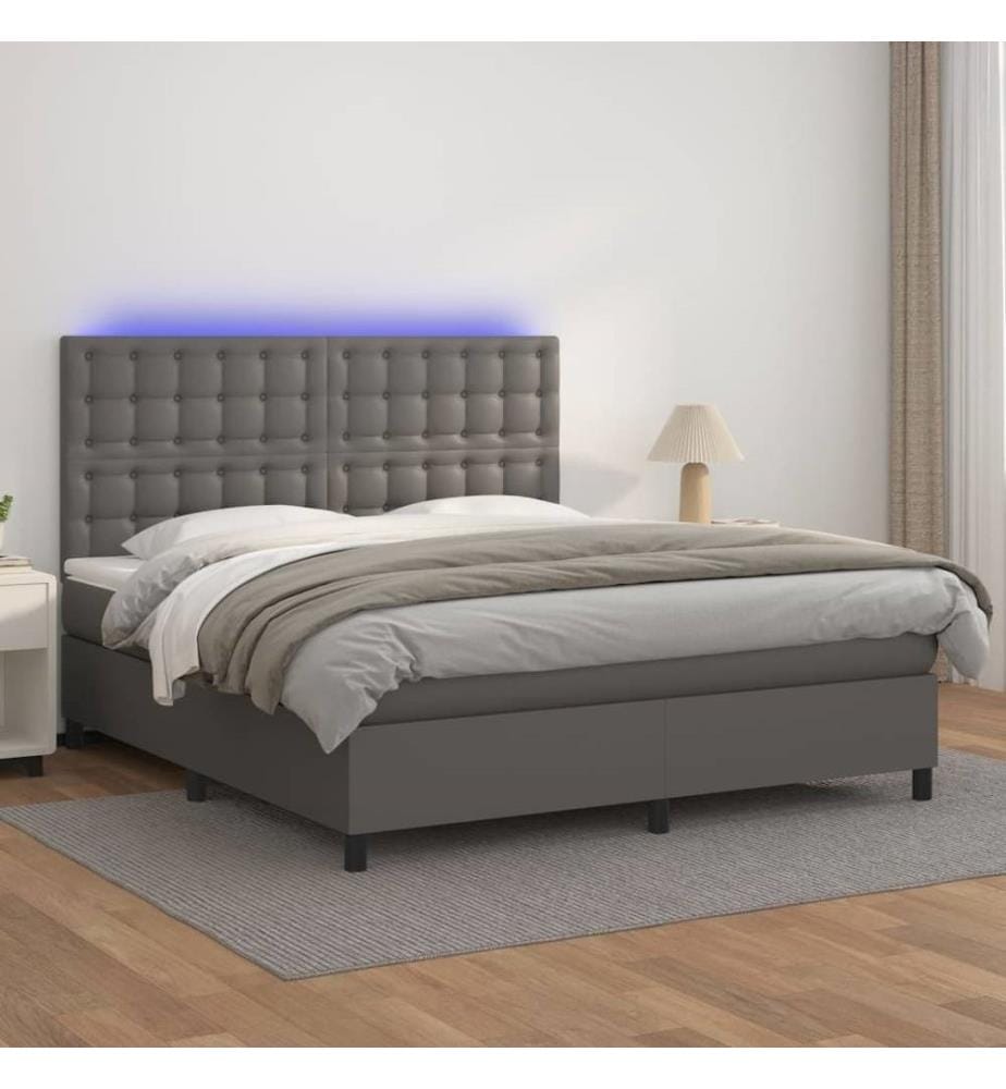 Boxspringbett mit Matratze & LED Grau 180x200 cm Kunstleder