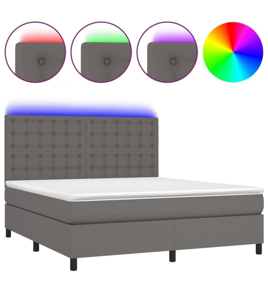 Boxspringbett mit Matratze & LED Grau 180x200 cm Kunstleder