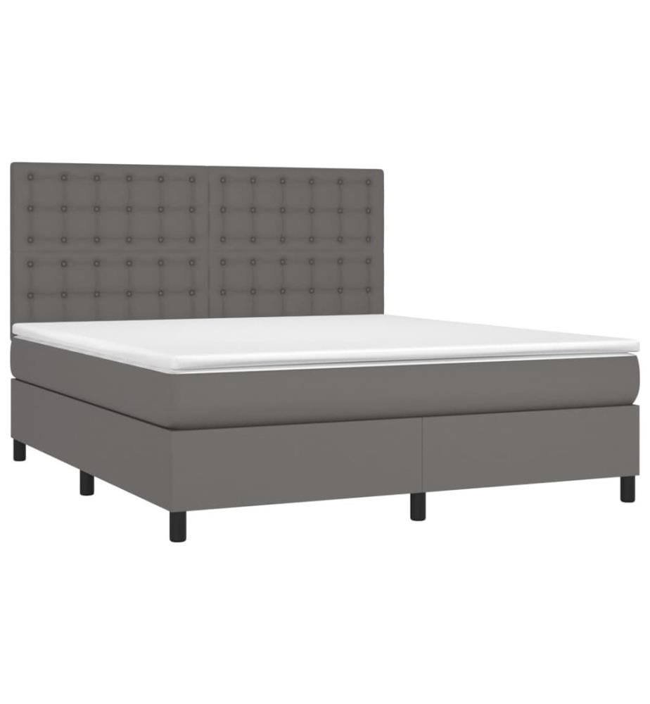 Boxspringbett mit Matratze & LED Grau 180x200 cm Kunstleder
