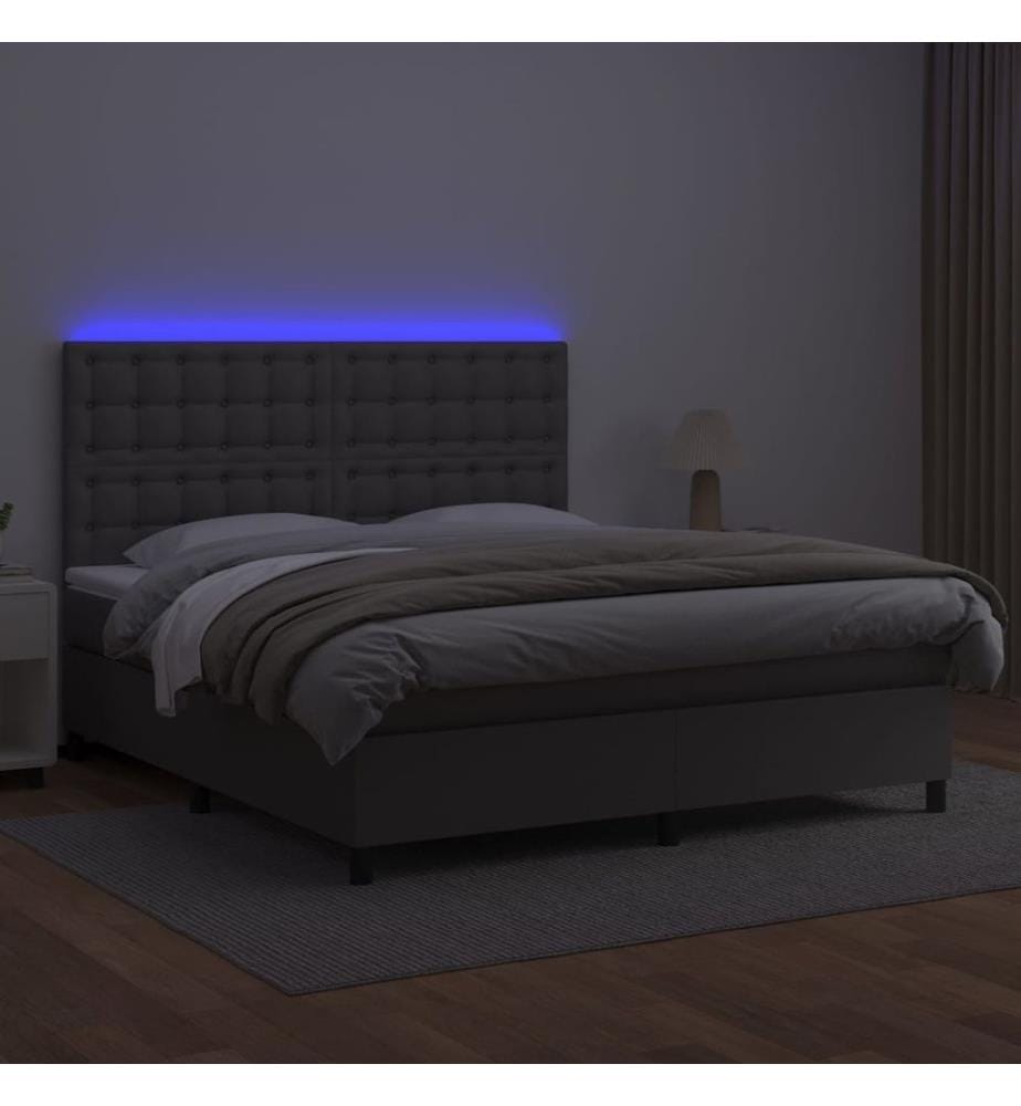 Boxspringbett mit Matratze & LED Grau 180x200 cm Kunstleder