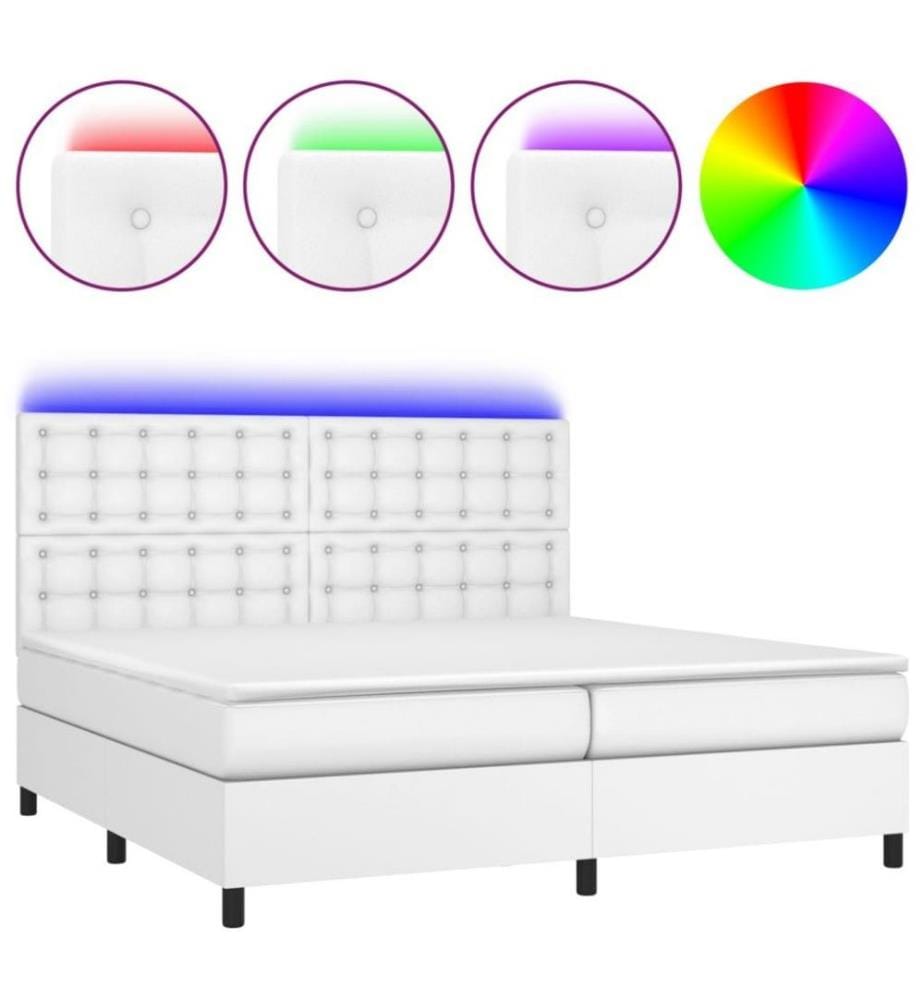 Boxspringbett mit Matratze & LED Weiss 200x200 cm Kunstleder