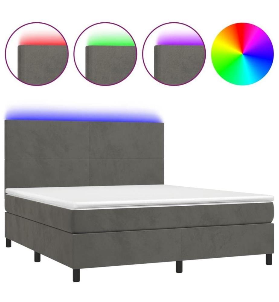 Boxspringbett mit Matratze & LED Dunkelgrau 180x200 cm Samt
