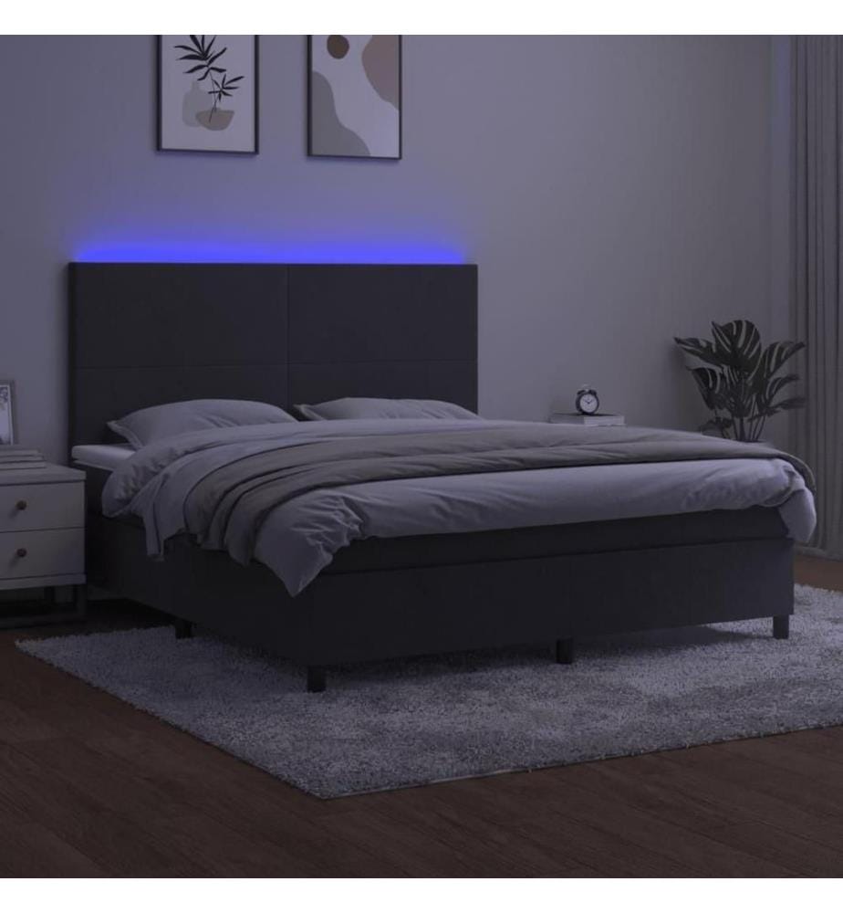 Boxspringbett mit Matratze & LED Dunkelgrau 180x200 cm Samt