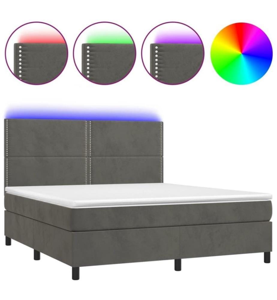 Boxspringbett mit Matratze & LED Dunkelgrau 180x200 cm Samt