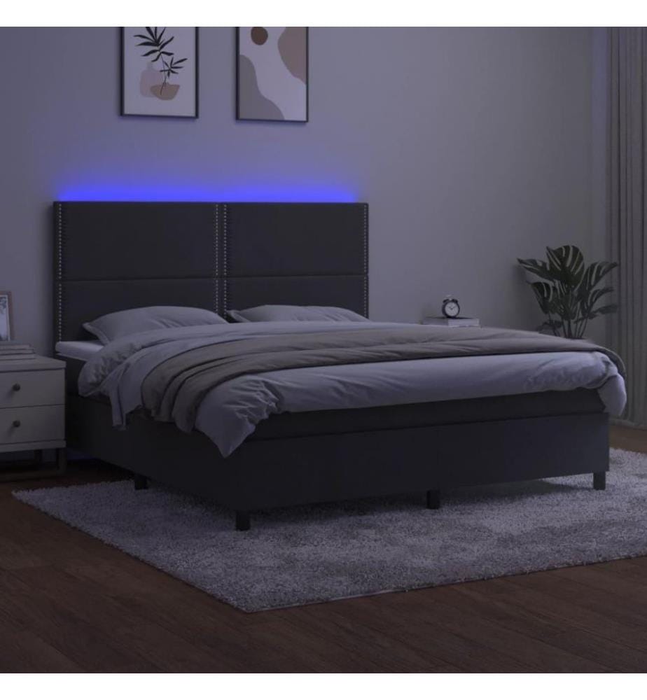 Boxspringbett mit Matratze & LED Dunkelgrau 180x200 cm Samt