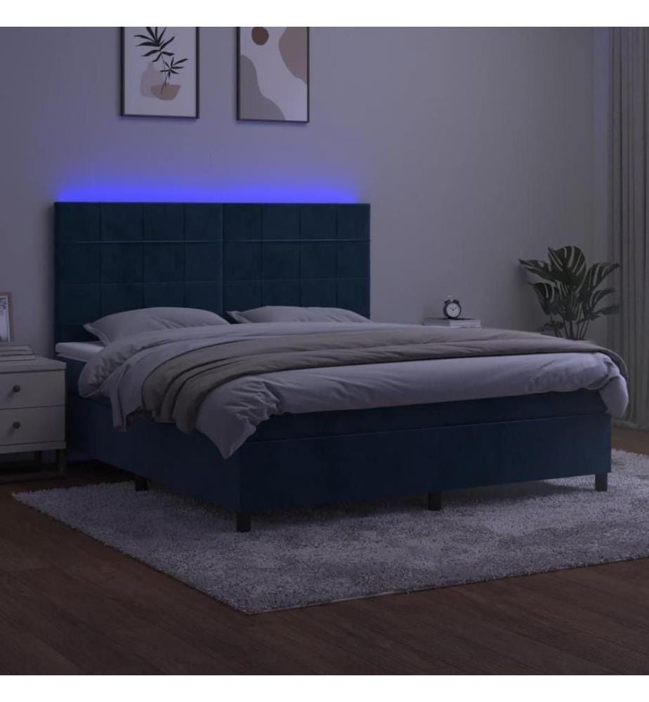 Boxspringbett mit Matratze & LED Dunkelblau 180x200 cm Samt