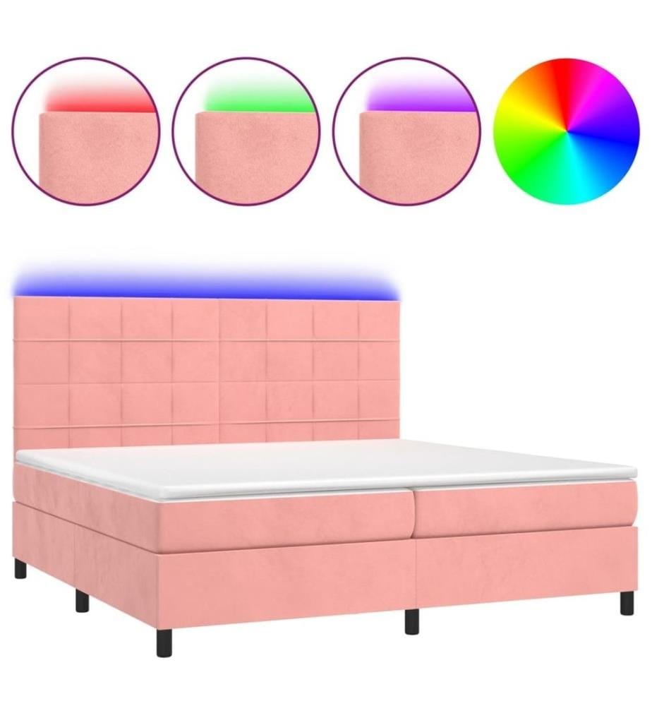 Sommier à lattes de lit matelas LED Rose 200x200 cm Velours