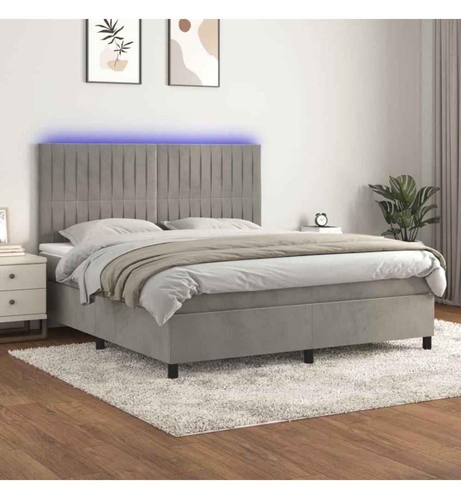 Boxspringbett mit Matratze & LED Hellgrau 180x200 cm Samt