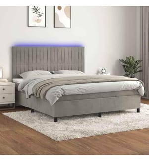 Boxspringbett mit Matratze & LED Hellgrau 180x200 cm Samt