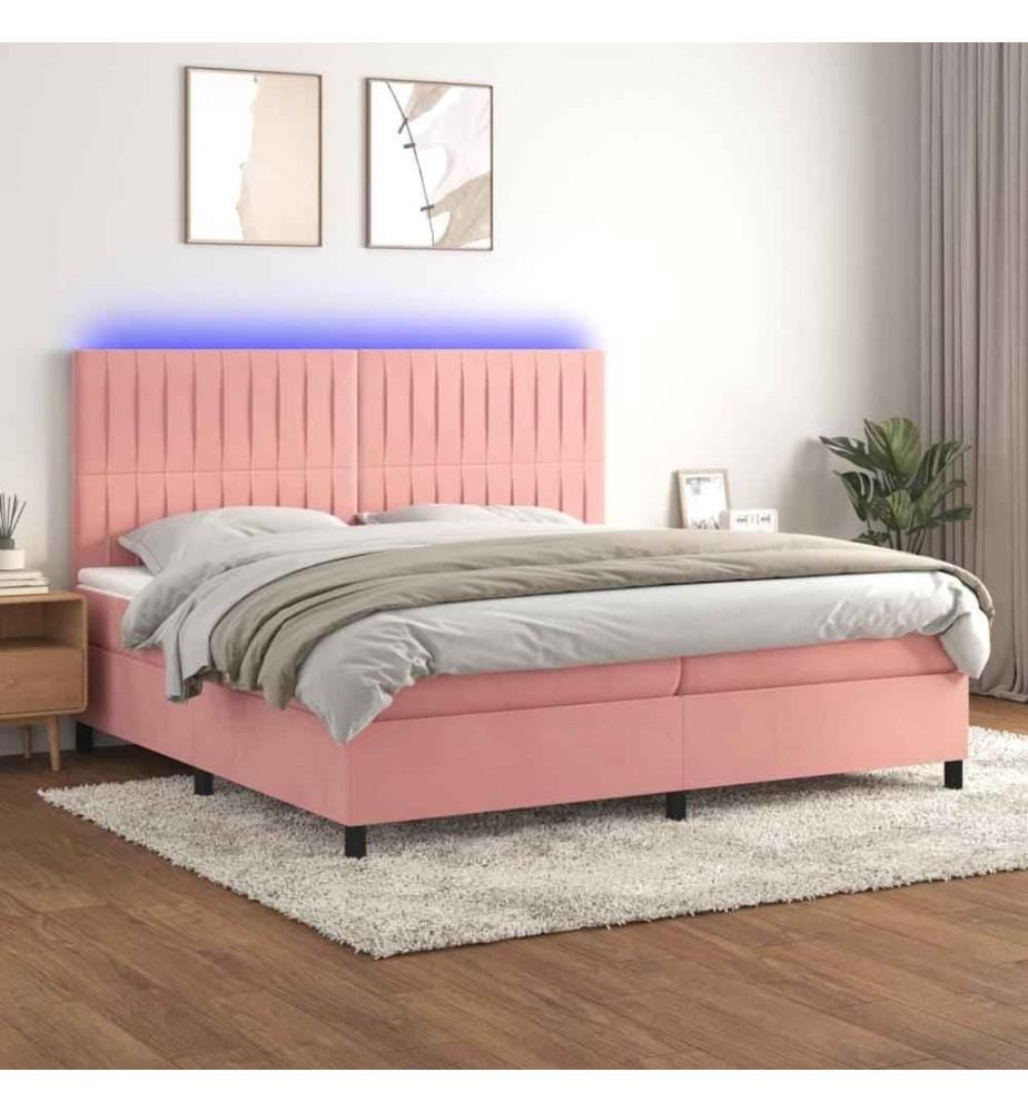 Boxspringbett mit Matratze & LED Rosa 200x200 cm Samt