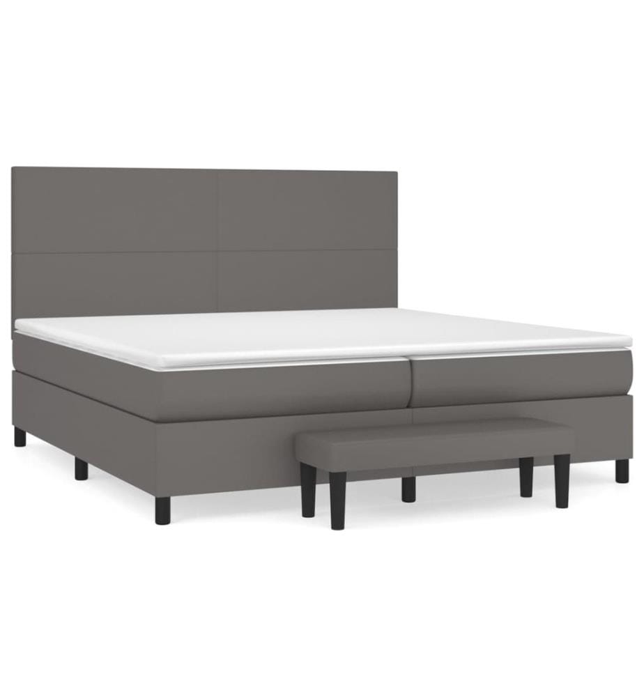 Sommier à lattes de lit avec matelas Gris 200x200 cm Similicuir