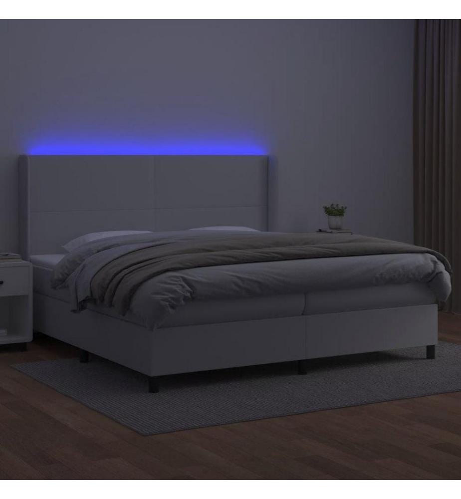 Boxspringbett mit Matratze & LED Weiss 200x200 cm Kunstleder