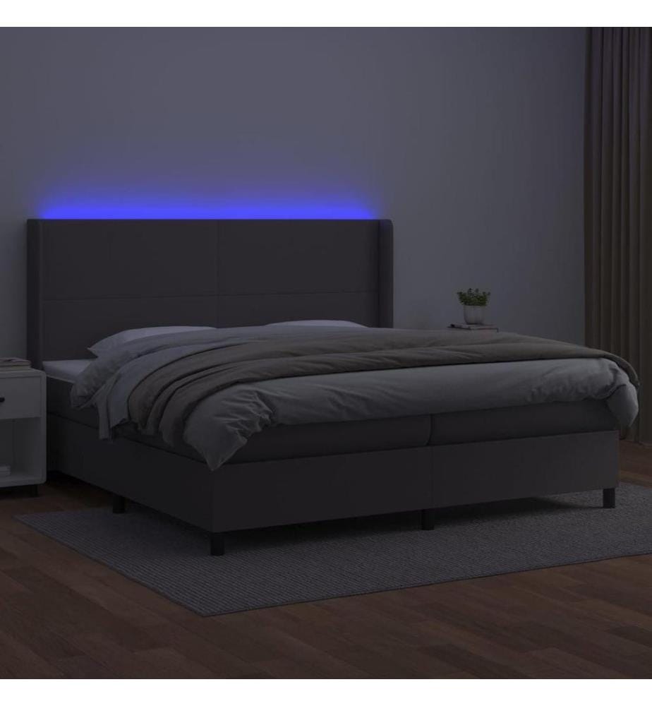Boxspringbett mit Matratze & LED Grau 200x200 cm Kunstleder