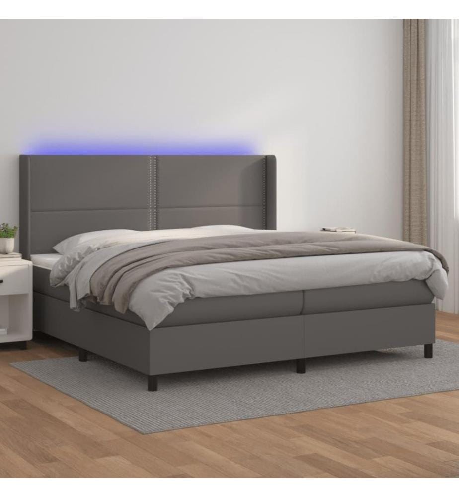 Boxspringbett mit Matratze & LED Grau 200x200 cm Kunstleder