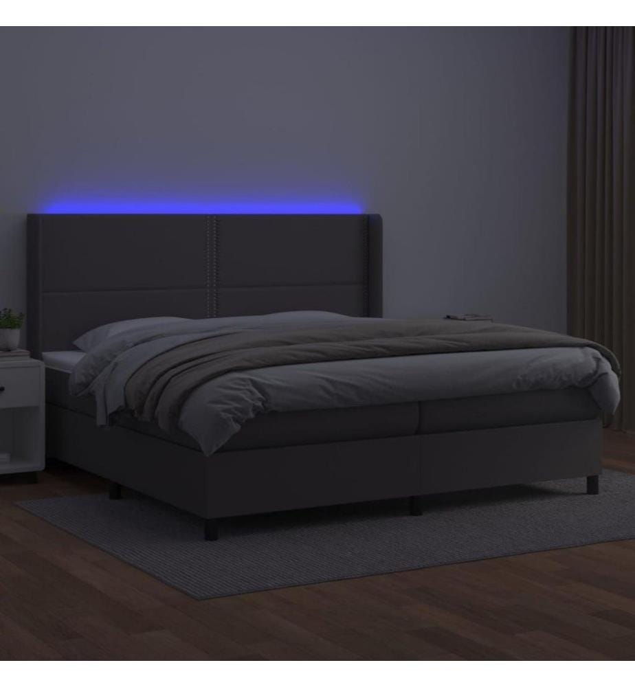 Boxspringbett mit Matratze & LED Grau 200x200 cm Kunstleder